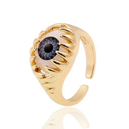 Anillos creativos de moda con diseño de ojo malvado bañados en cobre para mujer