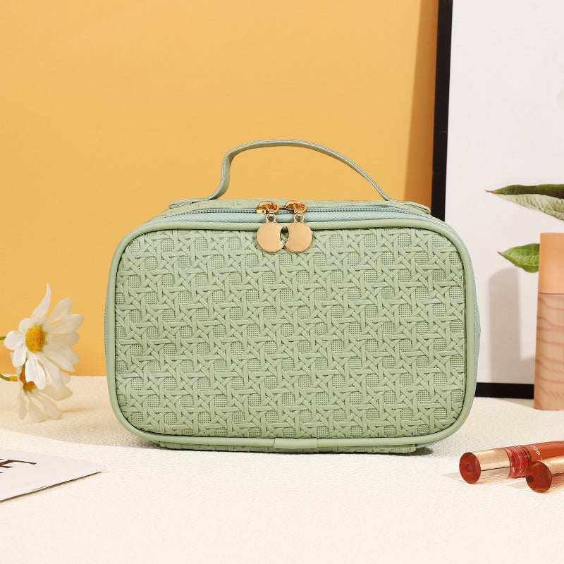 Bolsa de cosméticos sencilla de cuero de color sólido