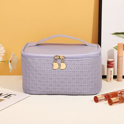 Bolsa de cosméticos sencilla de cuero de color sólido