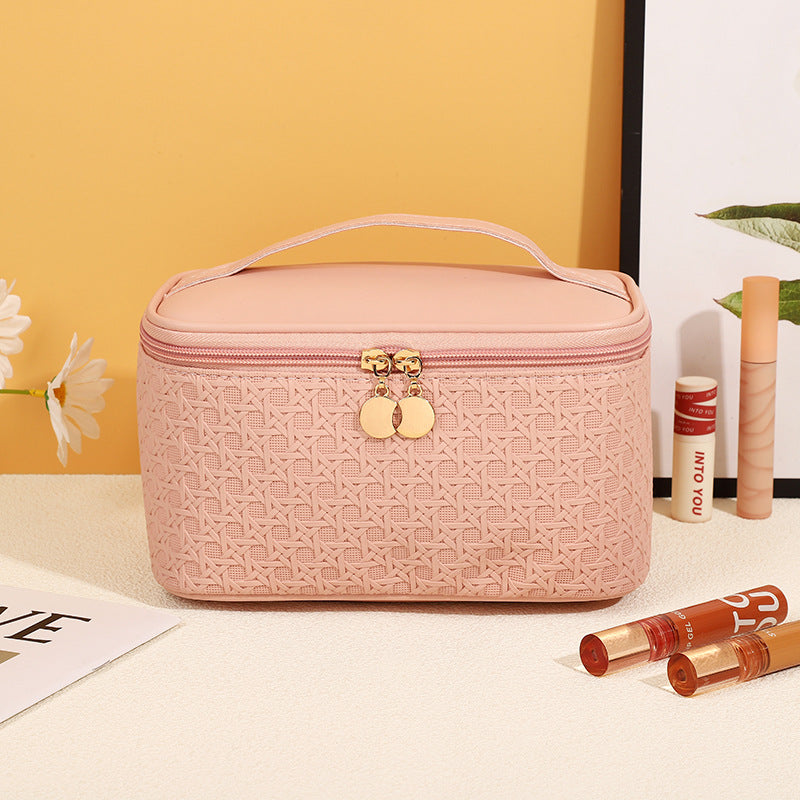 Bolsa de cosméticos sencilla de cuero de color sólido