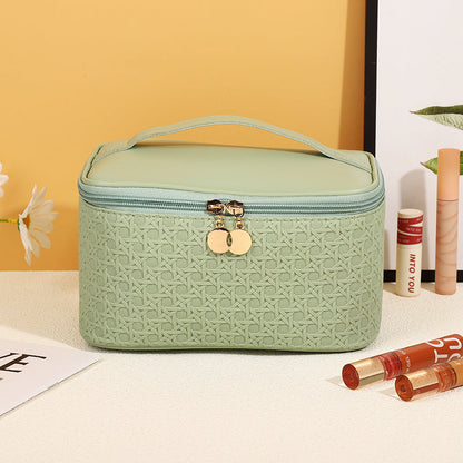 Bolsa de cosméticos sencilla de cuero de color sólido
