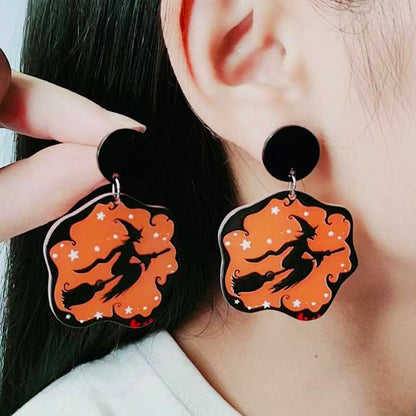 Halloween Women'S Acrylic Pumpkin Witch Cat Earrings