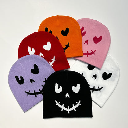 Gorro de lana de punto con cara sonriente de Halloween para invierno