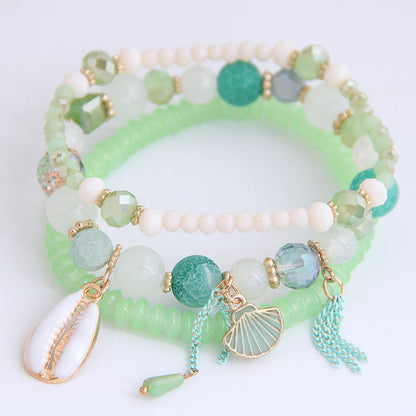 Pulsera de cuentas multicapa estilo bohemio oceánico para mujer