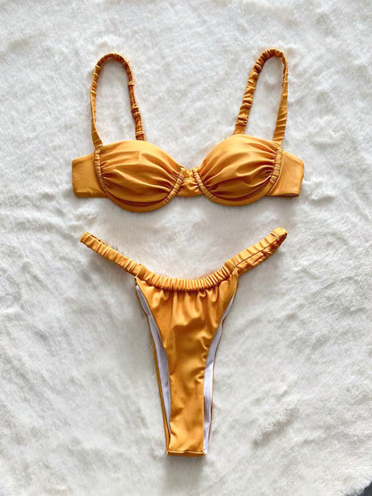 Summer Vacation Solid Color Bikini Swimwear