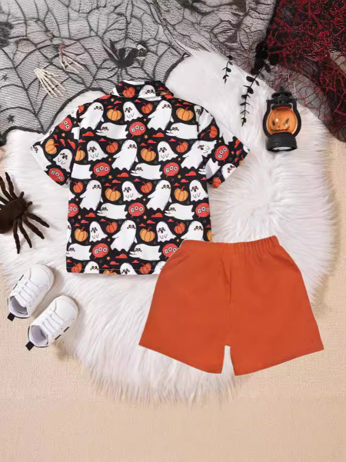 Conjunto de camisa y pantalones cortos de manga corta para fiesta de Halloween para niños pequeños