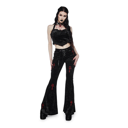 Women Fashion Casual Gothic Cross Embroidered Pants