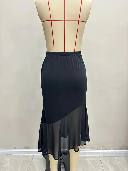 Women Fashion Sexy Solid Color Mesh Fishtail Skirt