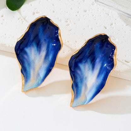 Pendientes geométricos plisados ​​irregulares retro - Aleación, estilo natural, coloridos