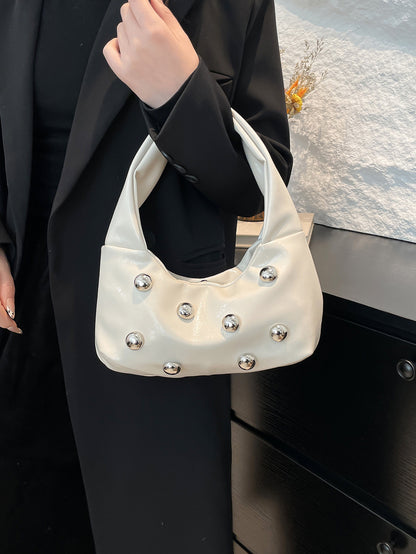 Bolso de mano con remaches de color liso para mujer, estilo urbano, de PU, para debajo del brazo