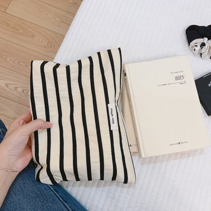 Bolsa de cosméticos de algodón con rayas de moda sencilla