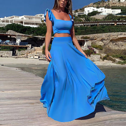 Women Fashion Solid Color Milk Fiber Two-Piece Set