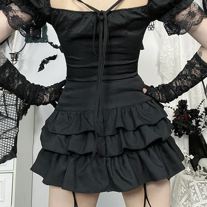 Women Diablo Punk Gothic Multi-Layer Black Skirt