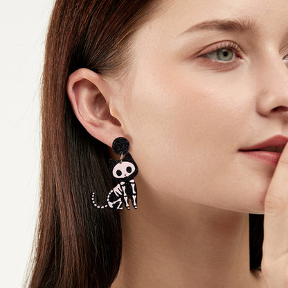 Halloween Women Funny Horror Black Cat Earrings