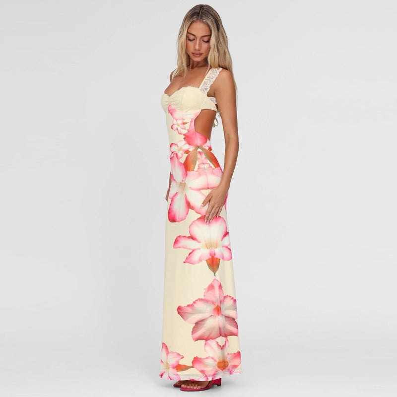Robe longue moulante à imprimé floral pour femme