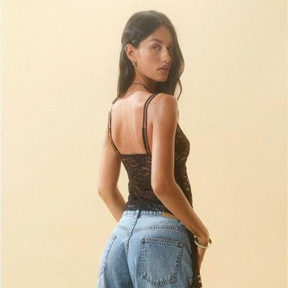 Women Fashion Sexy Solid Color Lace V-Neck Camisole