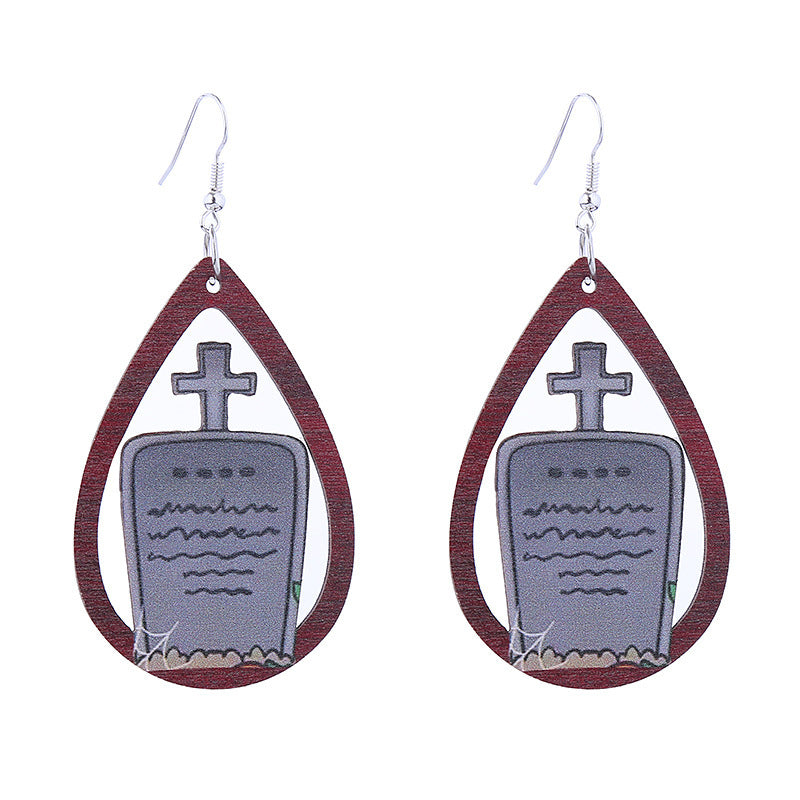 Halloween Women Funny Horror Ghost Witch Wooden Earrings