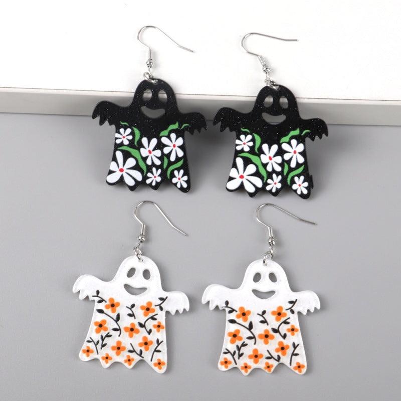 Halloween Women Horror Funny Flame Ghost Skull Earrings