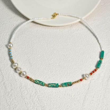 Collar de ágata de verano con perlas de estilo bohemio