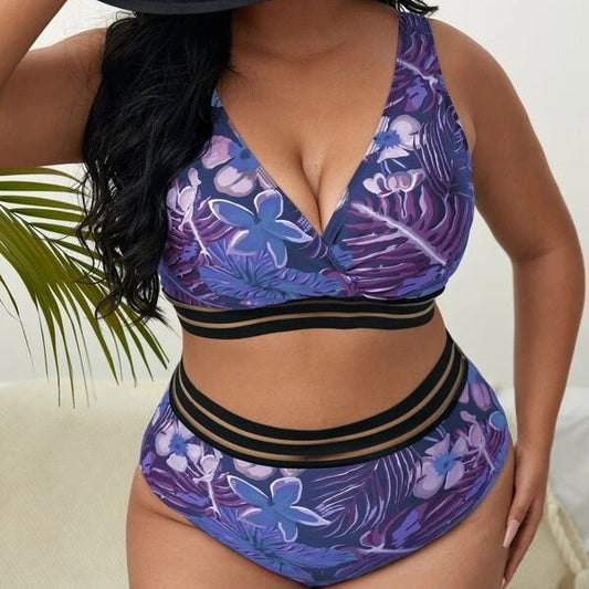 Women Fashion Sexy Plus Size Printed High Waist Bikini Swimsuit