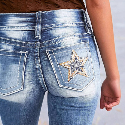 Women Retro High Waist Straight Fit Denim Jeans for Street Style