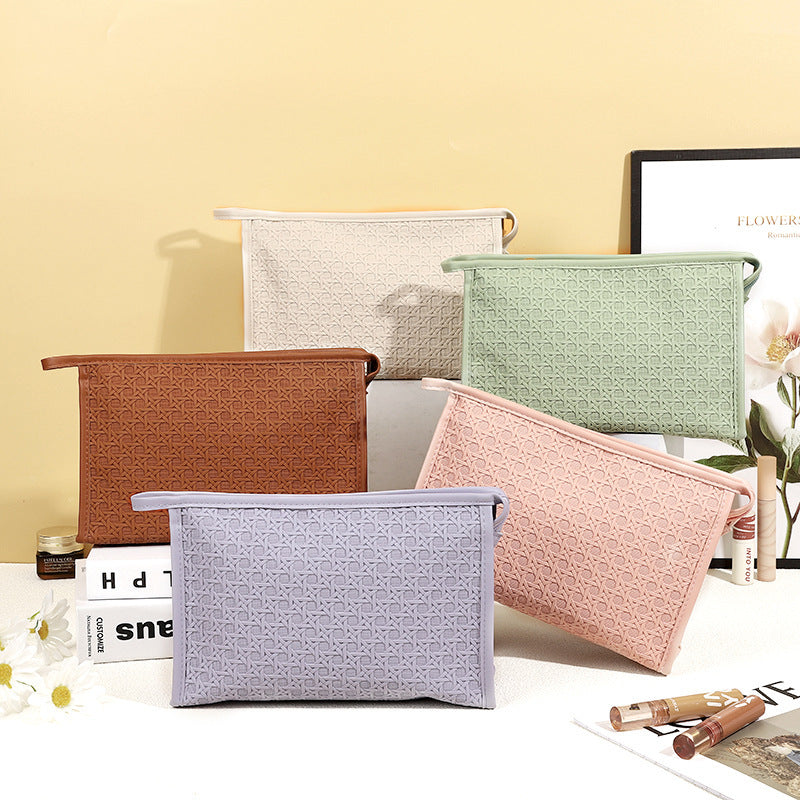 Bolsa de cosméticos sencilla de cuero de color sólido
