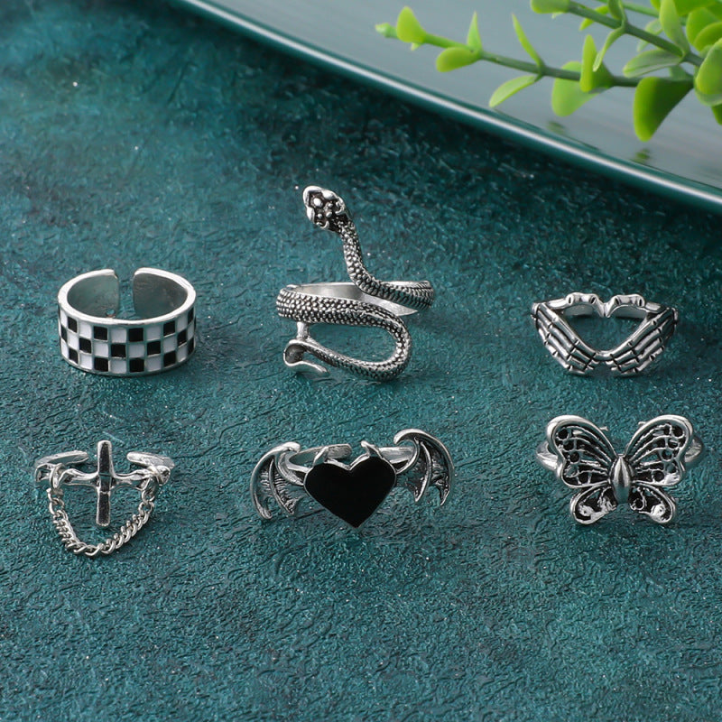 Anillos midi con diseño de mariposa, corazón y cuadros vintage para Halloween para mujer