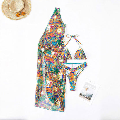 Conjunto de bikini bohemio de verano con estampado gráfico para mujer