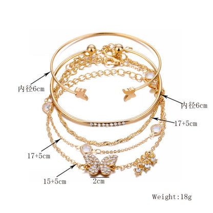 Conjunto de pulsera de mariposa con cristales y diamantes de imitación abiertos de moda bohemia