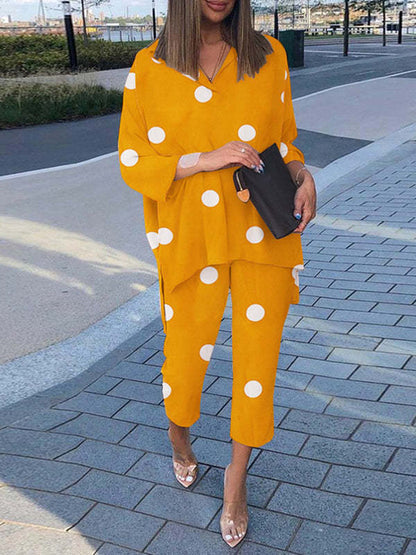 Plus Size Women Cotton Linen Print Two Pieces Set