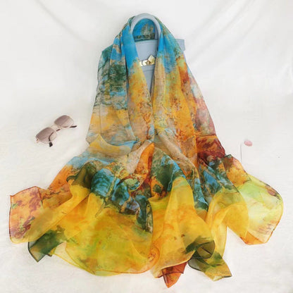 Bufanda de malla con estampado floral de moda de verano para mujer