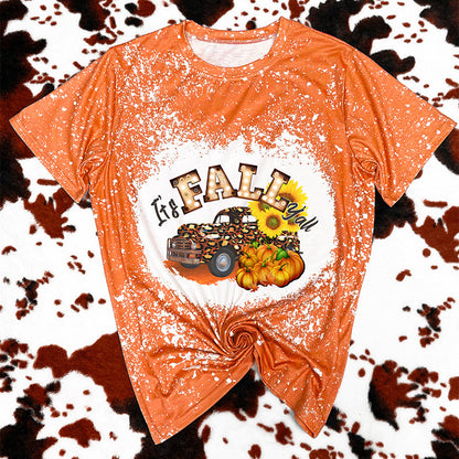 Camiseta de manga corta con estampado naranja de Halloween para mujer
