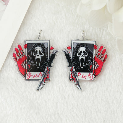 Pendientes de calavera acrílica de doble cara para mujer, de Halloween
