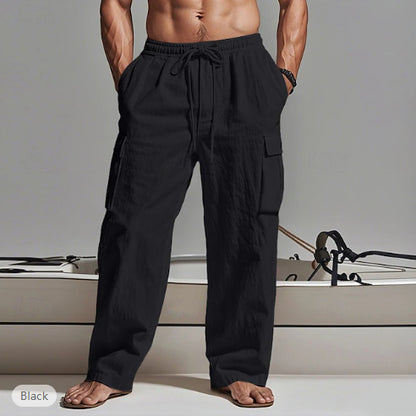 Men Casual Cotton Linen Multi-Pocket Pants