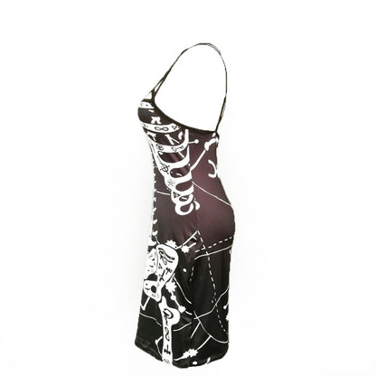 Vestido sexy punk de Halloween con calavera y huesos cruzados para mujer