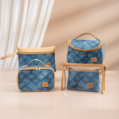 Bolsa de maquillaje y cosméticos con estampado de mezclilla