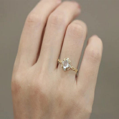 Elegante anillo con piedra preciosa de ojo de gato para mujer