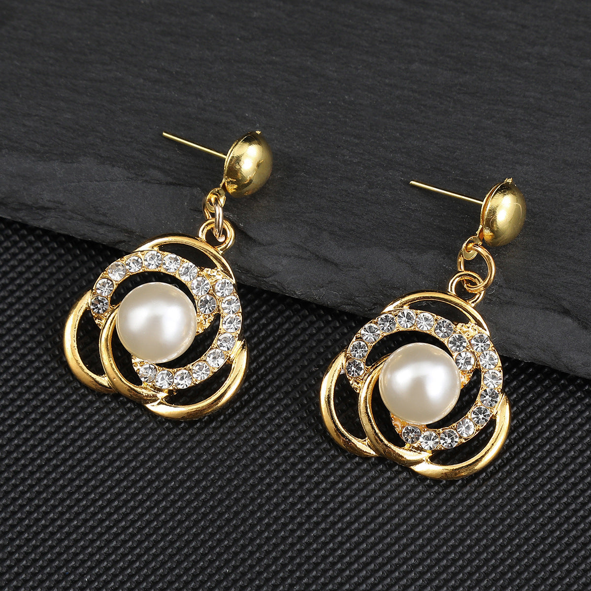 Women Fashion Elegant Alloy Plating Pearl Zircon Earrings Necklace Set