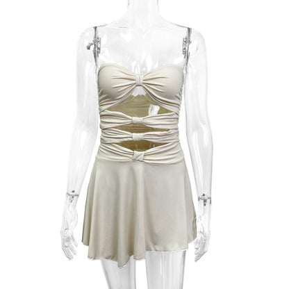 Vestido tubo calado de color liso sexy a la moda para mujer