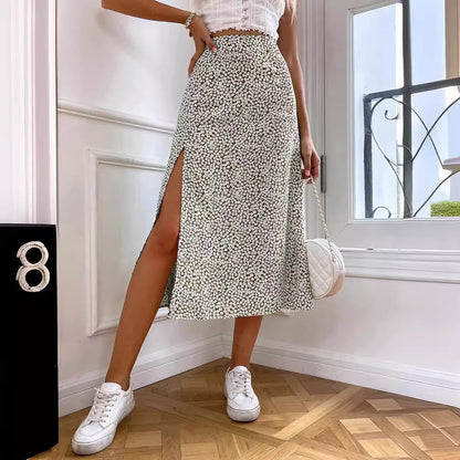 Falda informal con estampado de flores diminutas de moda de verano para mujer