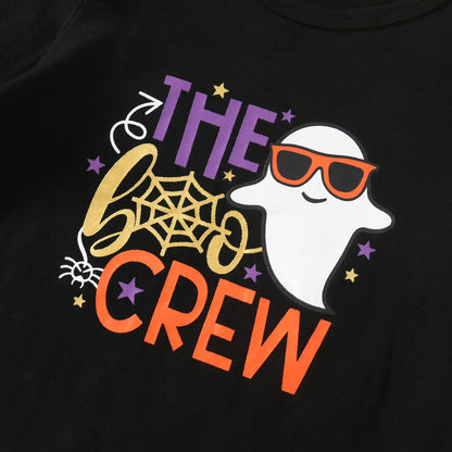 Conjunto de camiseta y falda con estampado de letras de Halloween para niñas pequeñas