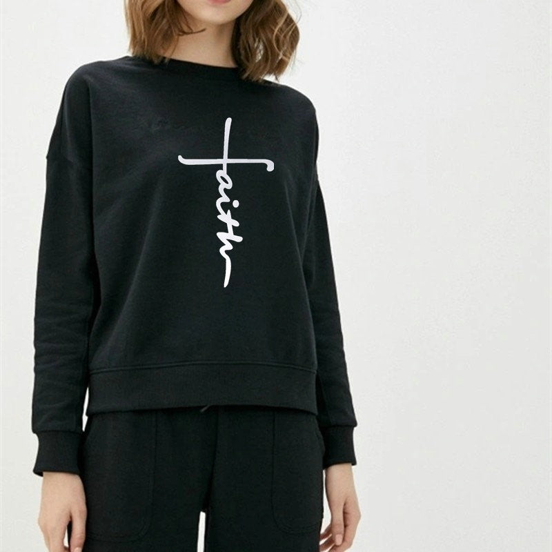 Women Fashion Casual Letter Printed Round Neck Sweatshirt