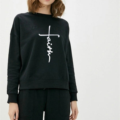 Women Fashion Casual Letter Printed Round Neck Sweatshirt