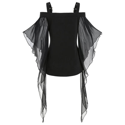 Haut gothique en maille à bretelles irrégulières pour femme, style Halloween