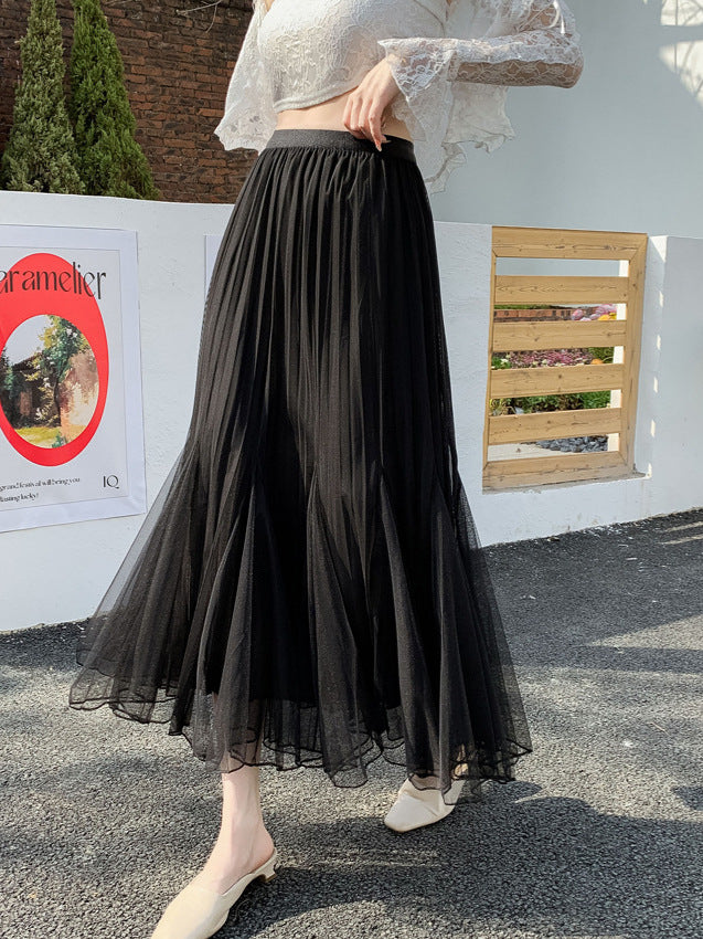 Falda de malla plisada irregular de color sólido elegante y sexy para mujer