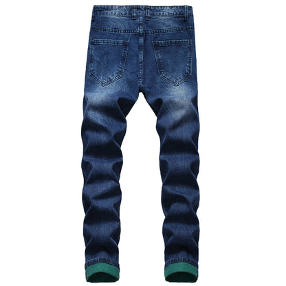 Men Casual Slim-Fit Ripped Cotton Blend Jeans