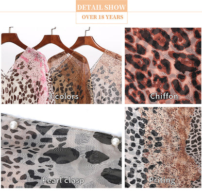 Bufanda tipo chal de gasa con estampado de leopardo para mujer