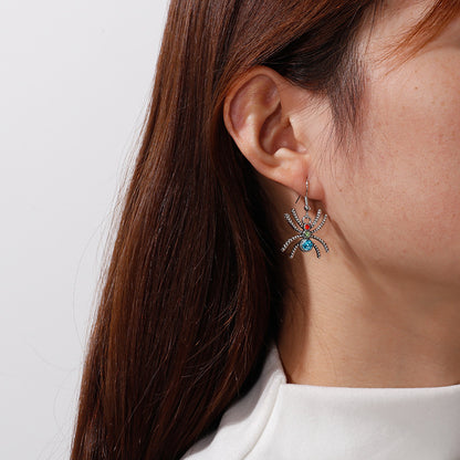 Pendientes colgantes de metal con diseño de araña de Halloween y diamantes de imitación multicolor