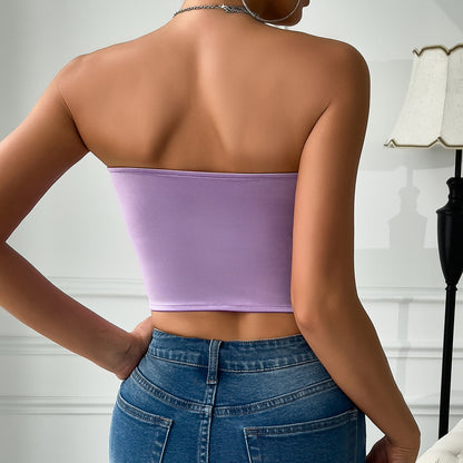 Top corsé sin tirantes de satén con diseño de mariposa para mujer