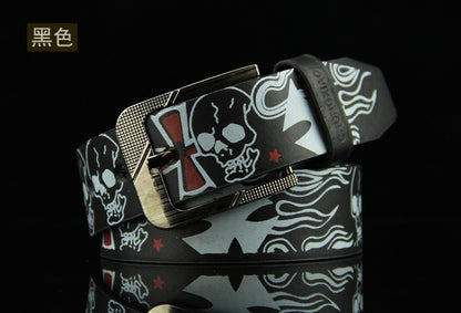 Ceinture en similicuir à boucle ardillon avec tête de mort créative et tendance